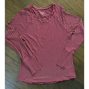 Offline by Aerie Womens Small Burgundy White Striped Ribbed Raglan Long Sleeve